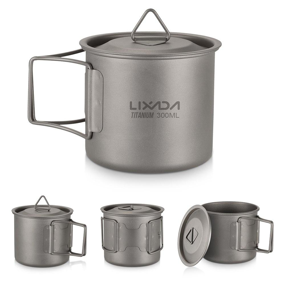 Lixada Titanium Water Mug Outdoor Camping Tableware Portable Survival Picnic Set Water Cup Travel Coffee Tea Pot with Handle