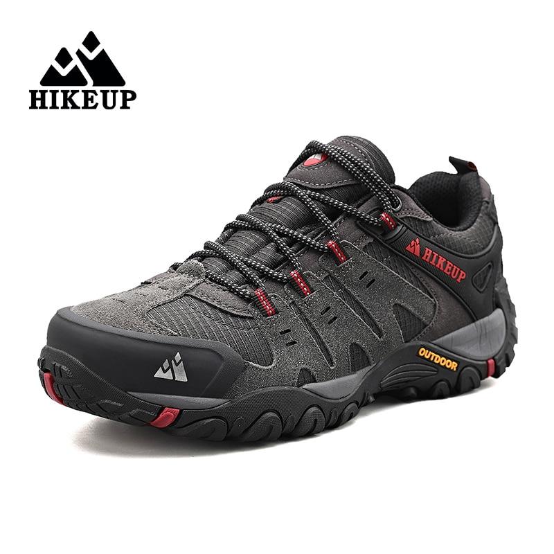 HIKEUP Men's Hiking Shoes Suede Leather Wear-resistant Outdoor Hunting Shoes Men Sport Trekking Walking Mens Tactical Sneakers