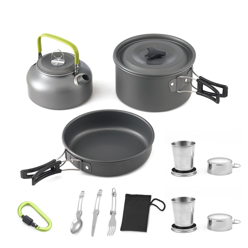 Outdoor Cooking Pots Set Kettle Tableware Sets Camping Tableware 4 People Camp cooking supplies Nature Hike A Set of PansHiking