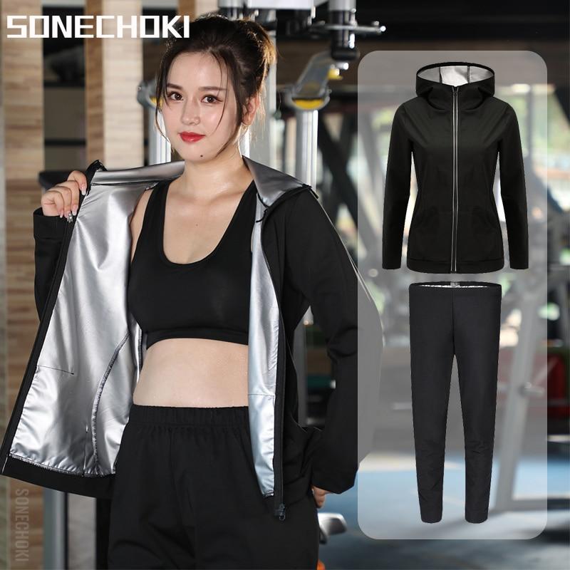 2Pcs Sauna Suit Women Plus Size Gym Clothing Sets for Sweating Weight Loss Female Sports Active Wear Slimming Tracksuit Women