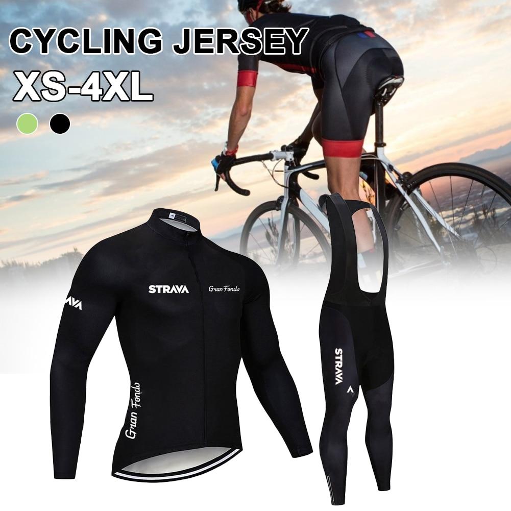 Breathable Bike Cycling Clothes Men's Cycling Jersey Suit Cycling Strap Trousers Winter Thermal Fleece Long Sleeve Padded Pants