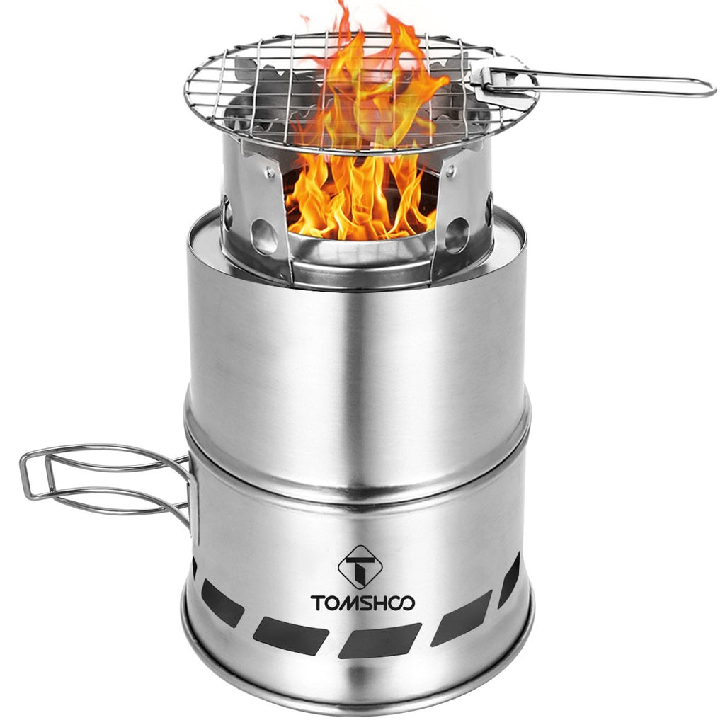 TOMSHOO Camping Stove Ash Plate Foldable Handle Portable Folding Windproof Wood Stove Compact Alcohol Stove Camping Equipment