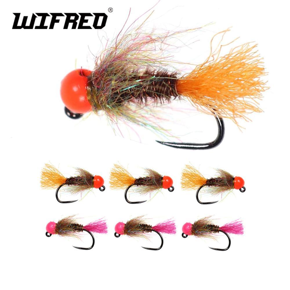Wifreo 12pcs Fly Fishing Nymph Tungsten Bead Barbless Fly Jig Hook Nymphs Flies Czech Nymphing Fishing Bait for Trout Salmon