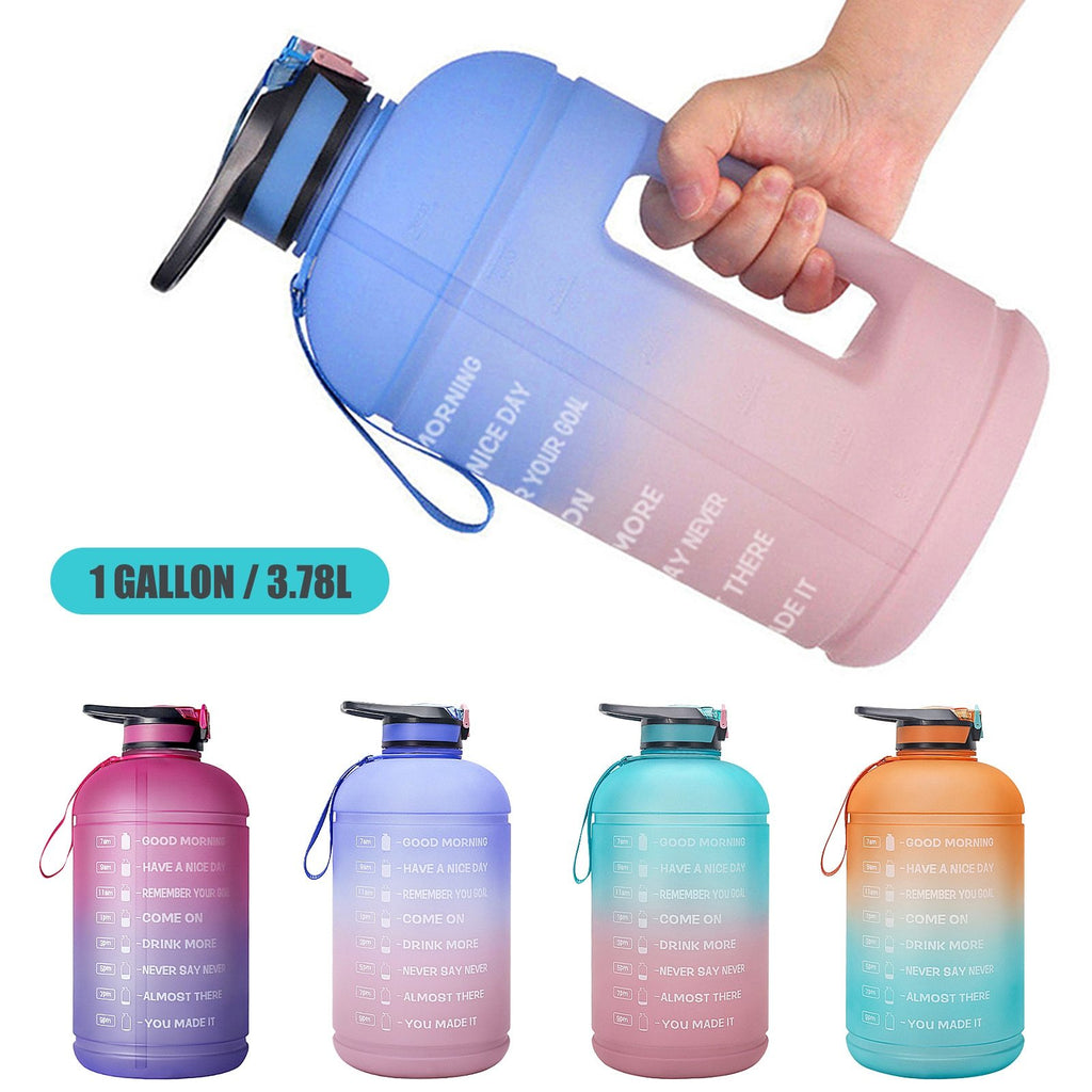 1L/ 2.2L / 3.78L Water Bottle with Time Marker BPA FREE Sports Bottle for Gym Fitness Sports Camping Cycling Sports Drink Jug