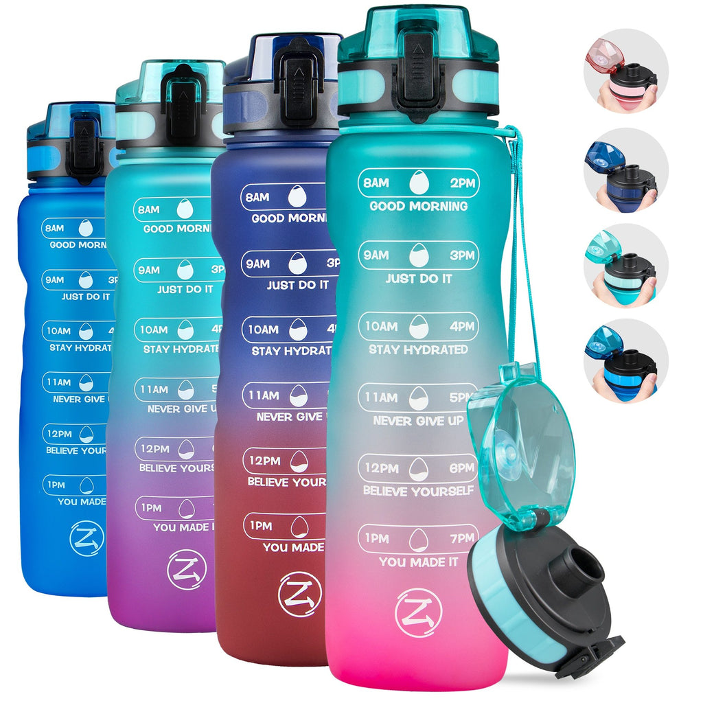 ZOMAKE 32oz Motivational Water Bottle with Time Marker,Leakproof  Sports Water Bottle BPA Free,Fruit Water Bottle Sports 1 Liter