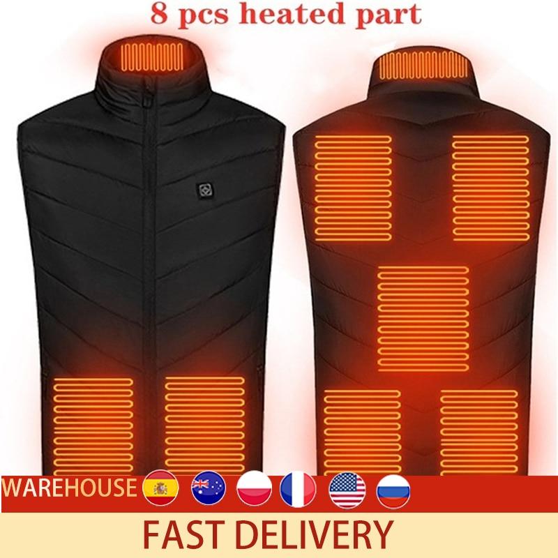 8 Areas Heated Vest Jacket USB Men Winter Electrical Heated Sleevless Jacket Outdoor Fishing Hunting Vest