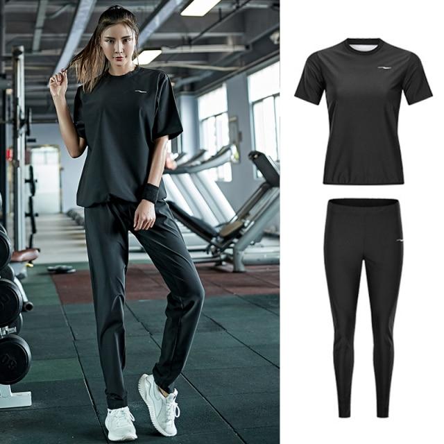 TAZSJG 2 Piece Set Women Pullover Black Sauna Suit Slimming Gym Clothing  Loose Sportswear Weight Loss Jogging Sweat Fitness Workout Set (Color : A,  Size : L) : : Sports & Outdoors