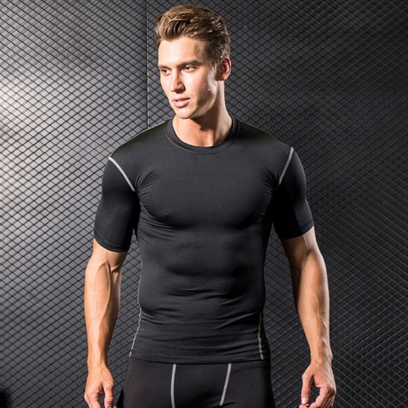 Fitness Clothes Men Tops Short-sleeved Breathable Quick-Dry Elastic Tight-fitting Clothing Sports Basketball Training Sportswear